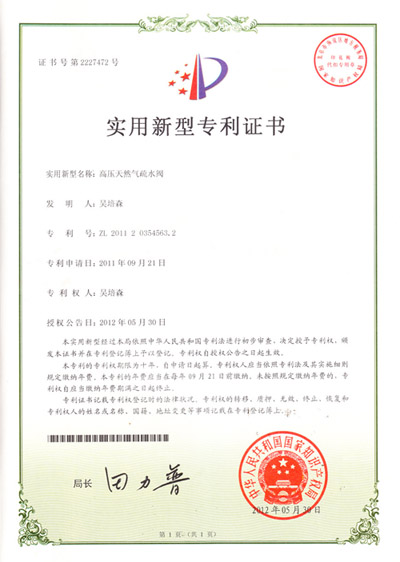 The patent certificate